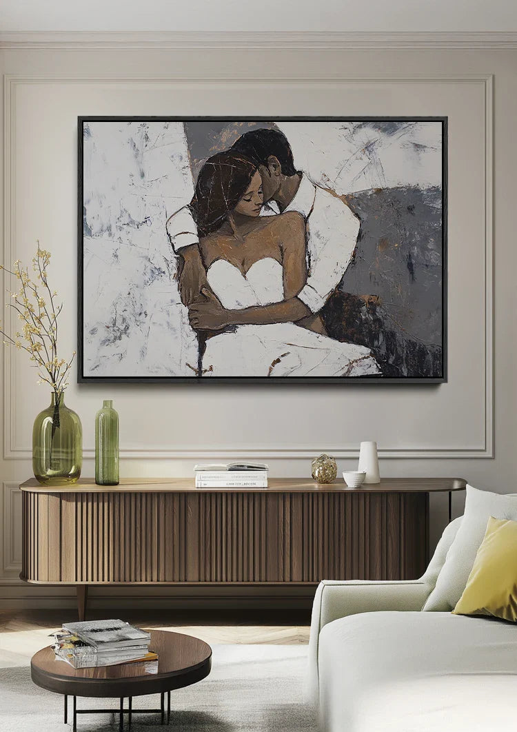 Embrace Couple Abstract Warm Intimate Portrait Painting