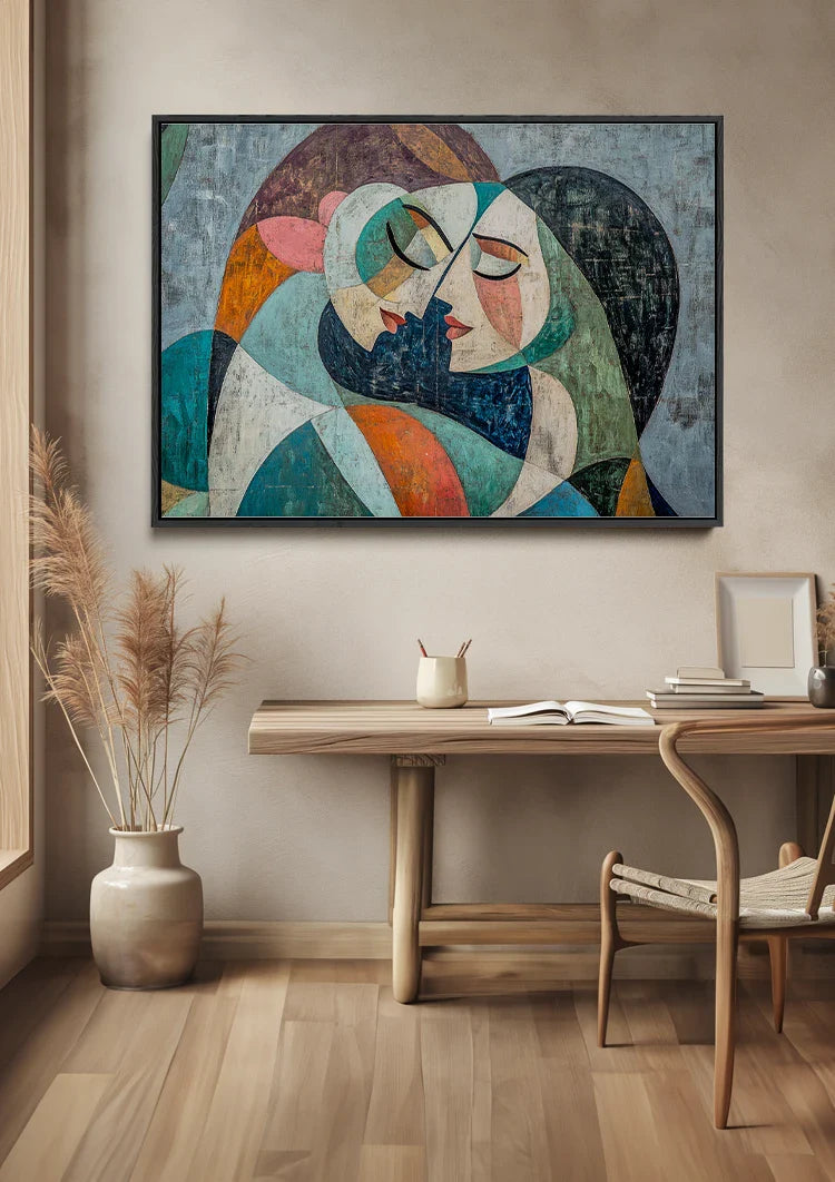 Modern Cubist Female Portrait Geometric Colorful Abstract Painting