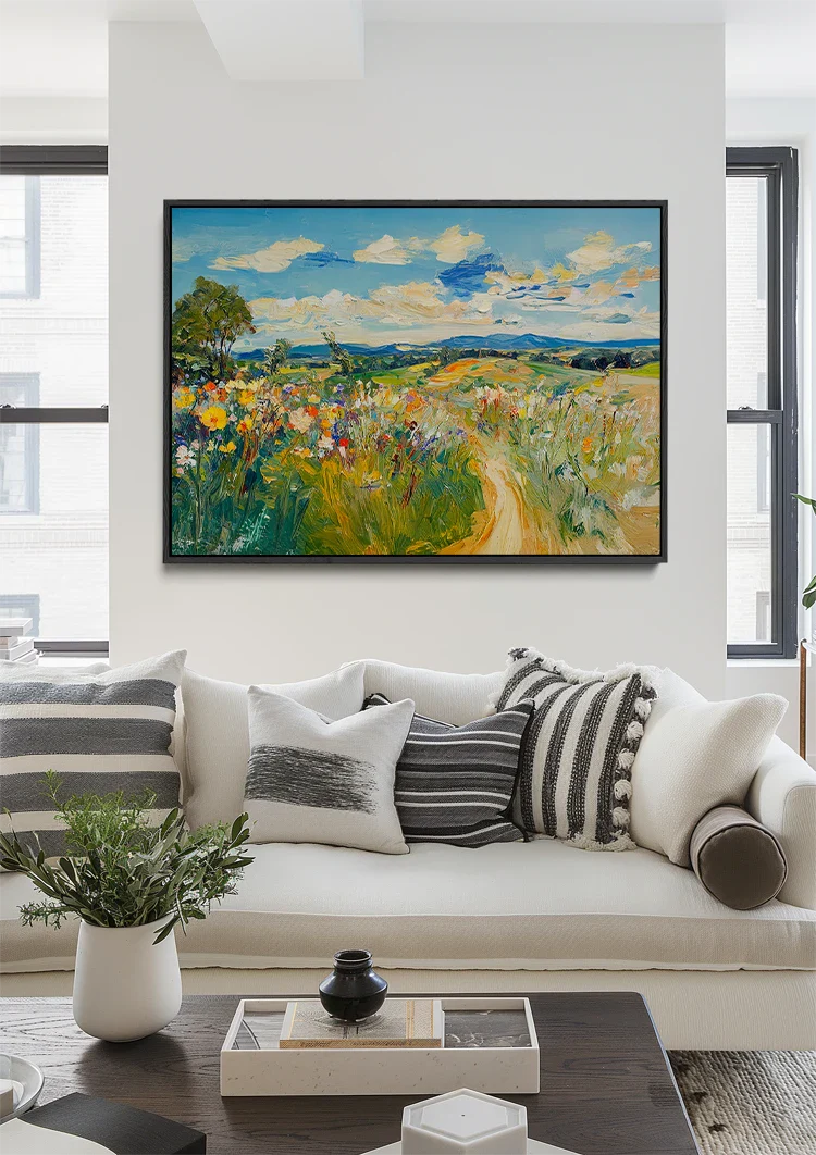 Bloeiend Landschap Kleurrijke Wilde Bloemen Impressionistisch Schilderij