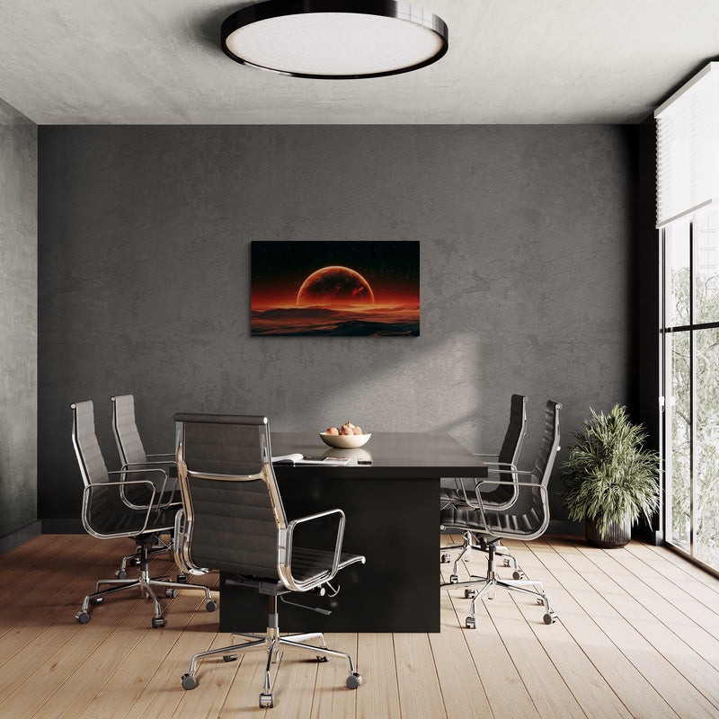 Roter Planet Horizont mit Sternenhimmel Leinwand – Weltraum Sci-Fi Wanddekoration