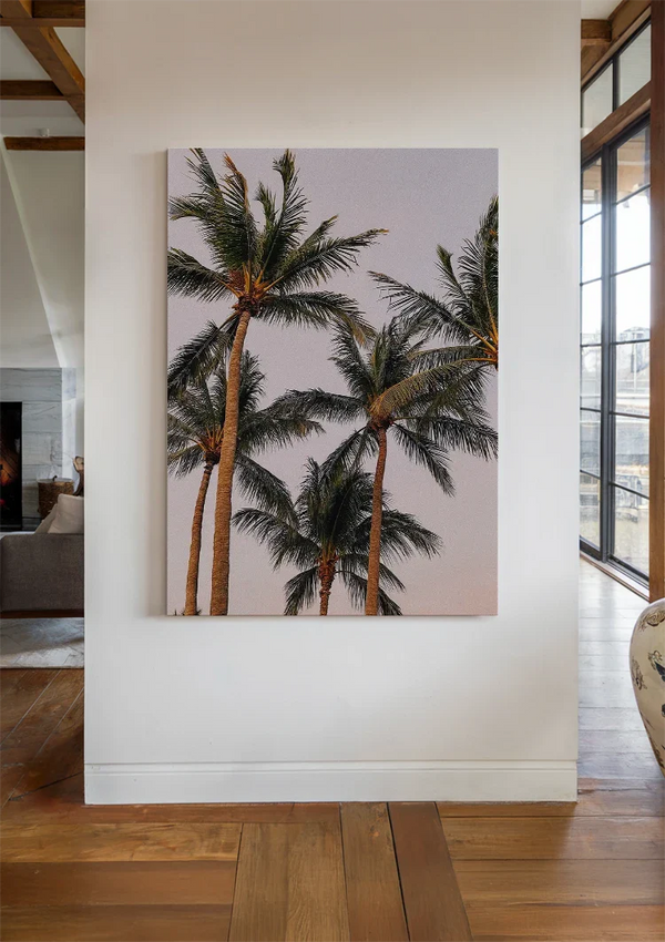 Hohe Palmen von unten weicher Pastellrosa Himmel Gemälde