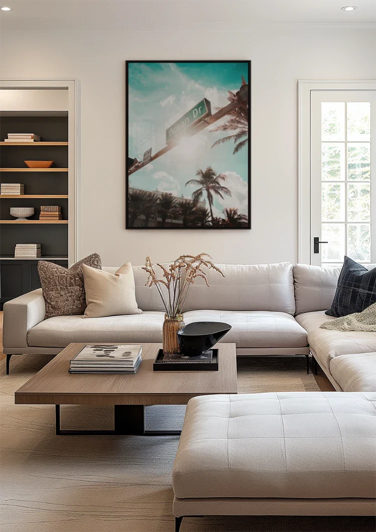 Ocean Drive Straßenschild Palmen Sonnige Himmelsmalerei