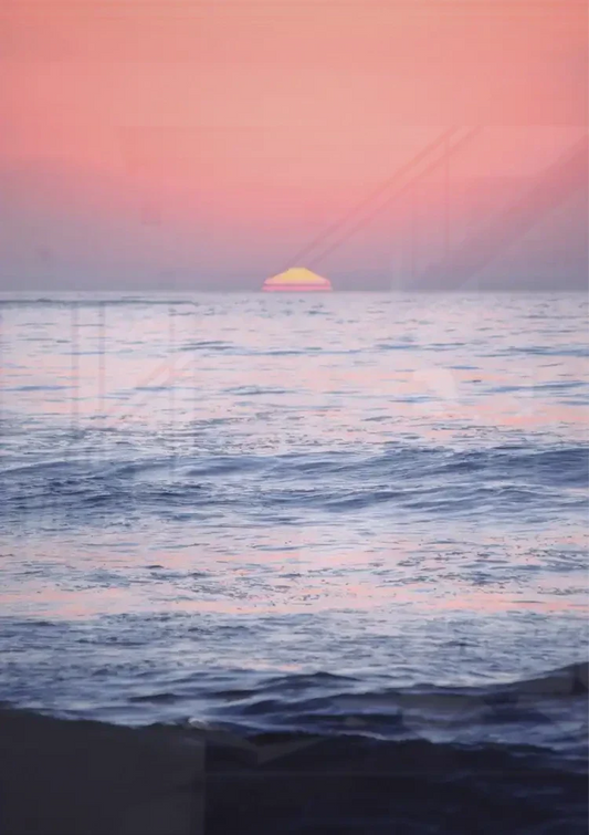 Roze Zonsondergang Oceaan Horizon Rustig Zeegezicht Canvas Schilderij