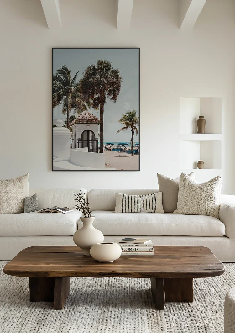 Hohe Palmen bei weißem Gebäude und blauem Meer Fort Lauderdale Gemälde