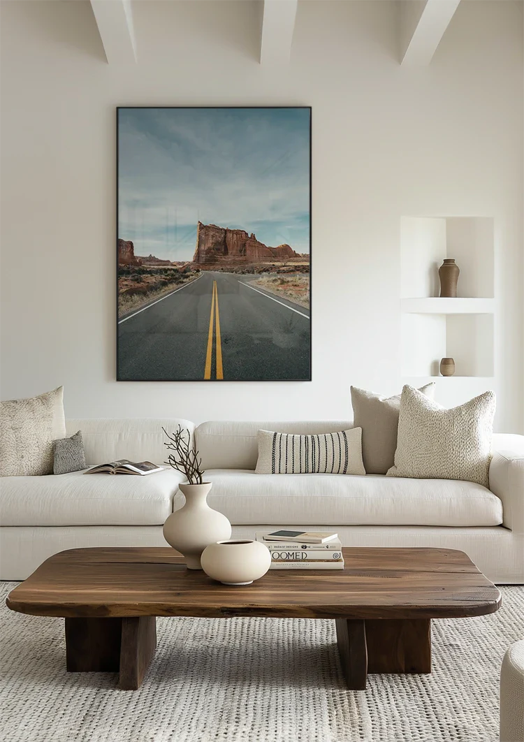 Straight Desert Road with Red Rocks and Blue Sky Painting