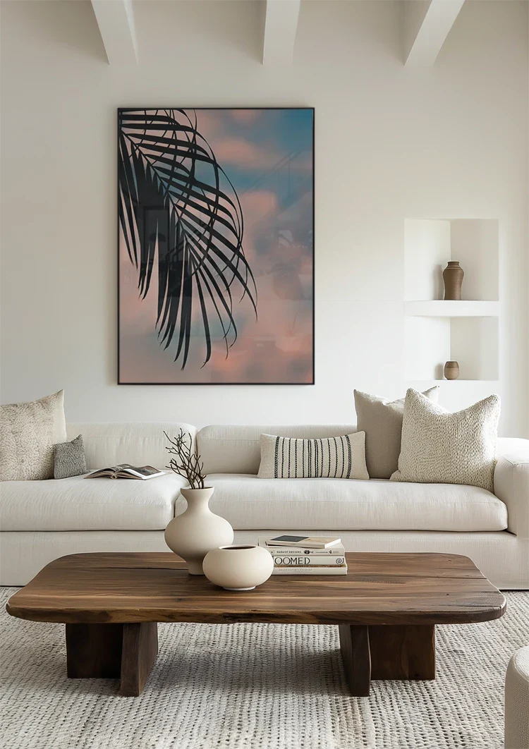 Palmbladsilhouet Pastel Zonsondergang Hemel Tropisch Schilderij