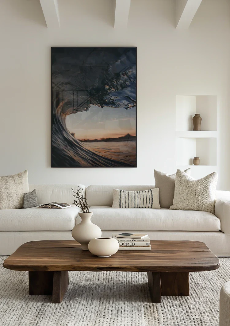 Binnenkant Van Een Golf Bij Zonsondergang Barrel Perspectief Schilderij