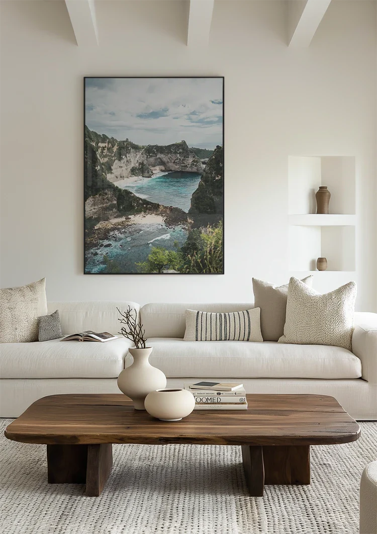 Rotsachtige Kliffen Turquoise Baai Tropisch Kustlandschap Schilderij