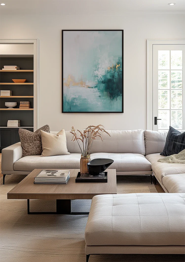 Abstrakt Türkis Weiß Goldene Akzente Serenes Minimalistisches Gemälde