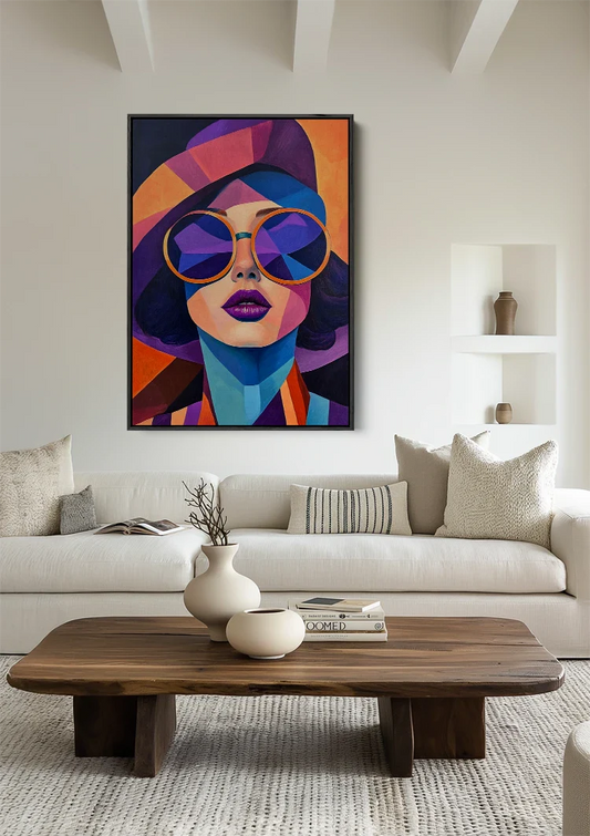 Kleurrijk Geometrisch Gezicht Zonnebril Hoodie Modern Pop Art Canvas Schilderij