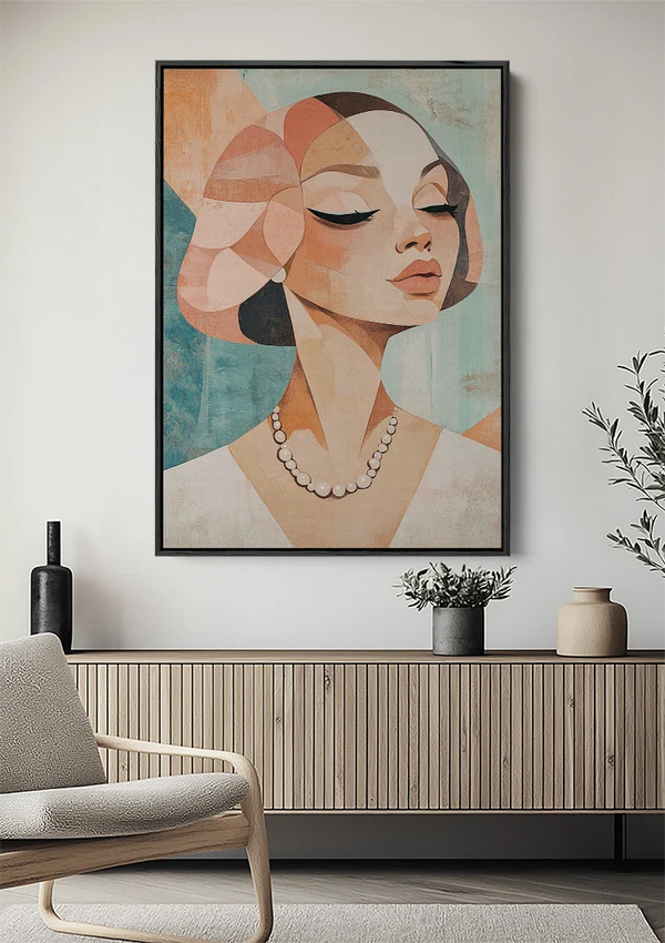 Cubist Female Portrait Geometric Terracotta Painting