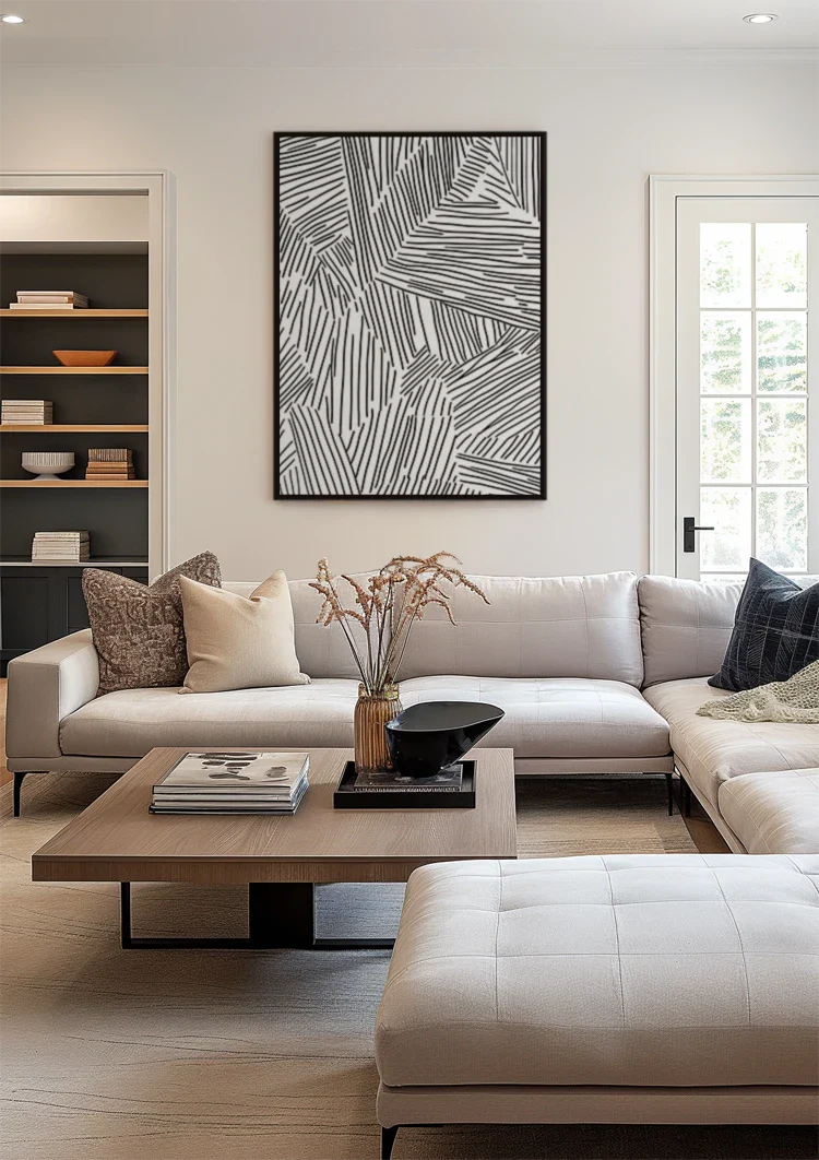 Abstrakte Schwarz-Weiß-Linienmuster Modernes Geometrisches Gemälde