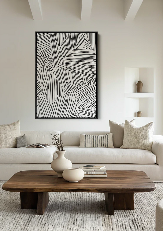 Abstract Black and White Line Pattern Modern Geometric Painting