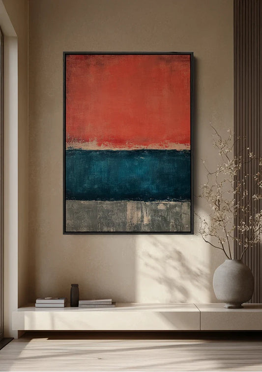 Koraal Roze Blauw Kleurvlakken Abstract Rothko Geïnspireerd Canvas Schilderij