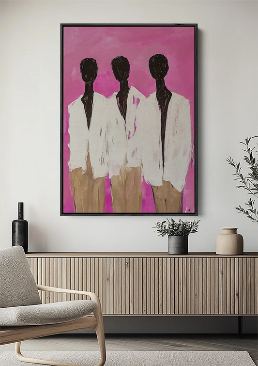 Das abstrakte Silhouetten Leinwandbild über dem Bett im Schlafzimmer