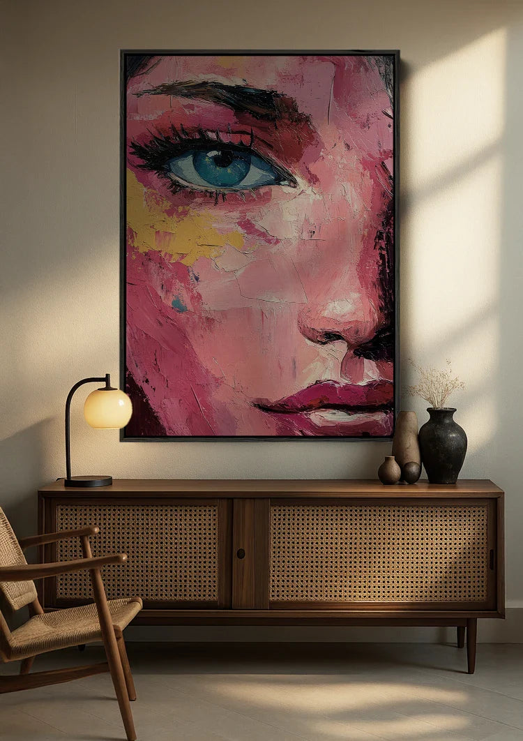 Woman Blue Eye Abstract Expressive Pink Portrait Painting