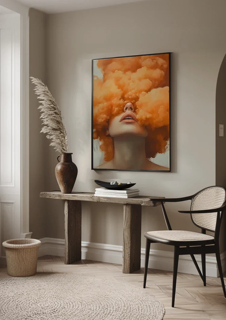 Woman Orange Smoke Cloud Surreal Portrait Painting