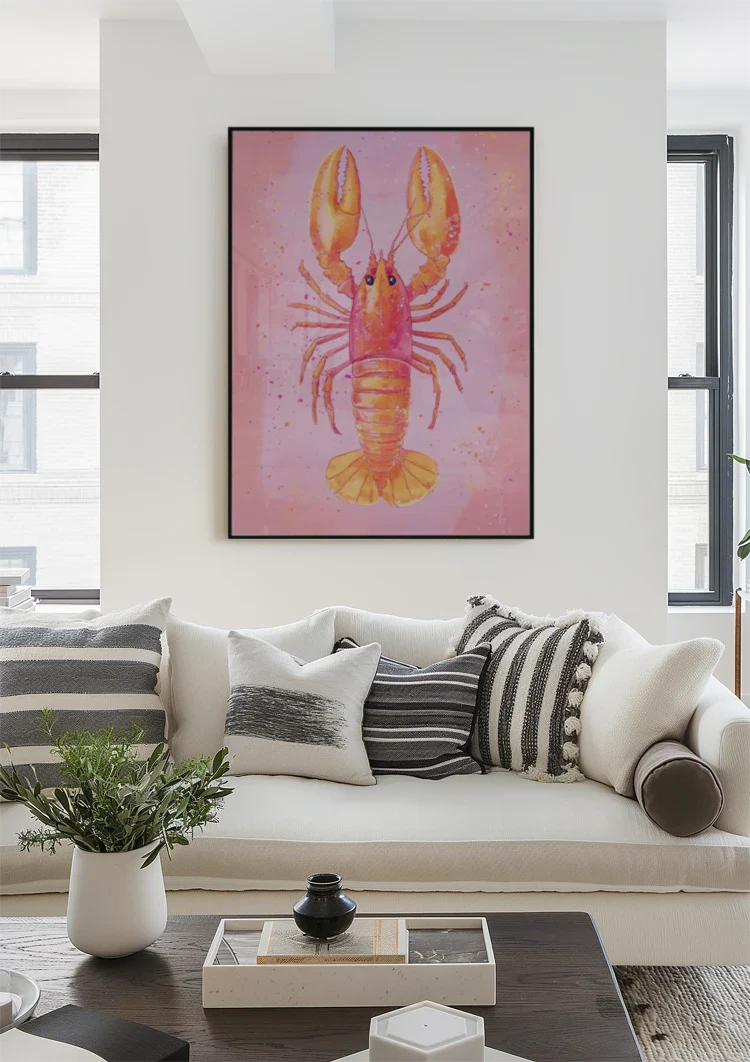 Pink Lobster Orange Cheerful Watercolor Style Pastel Background Painting