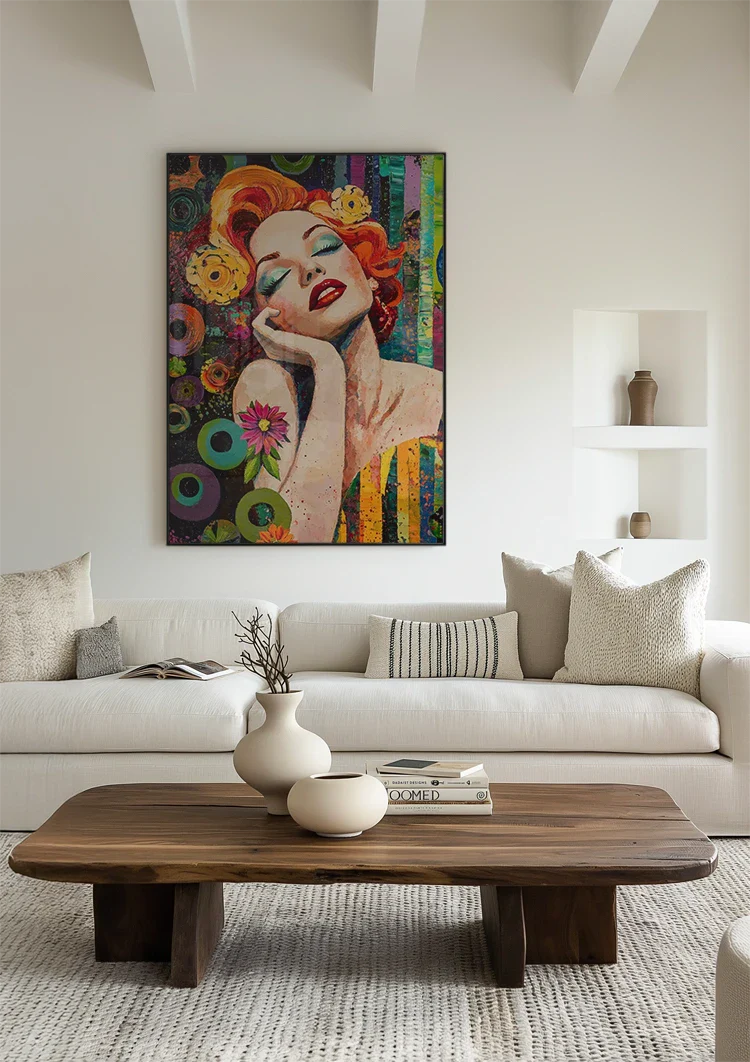 Glamorous Woman With Red Hair Colorful Pop Art Retro Painting