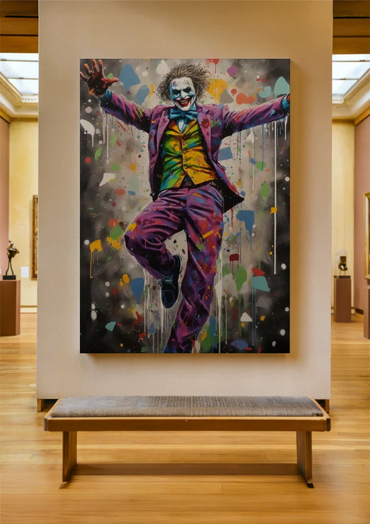 Kleurrijke Clown in Paars Pak Graffiti Pop Art Canvas Schilderij