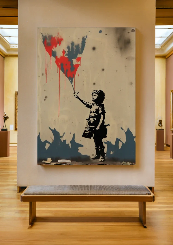 Child with Red Kite Banksy Style Street Art Painting