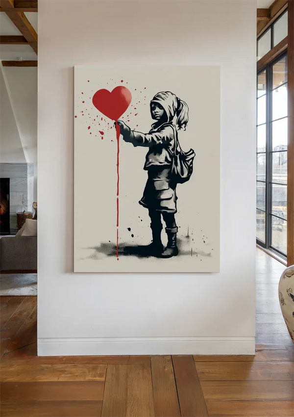 Mädchen mit rotem Herzballon Banksy Stil Gemälde