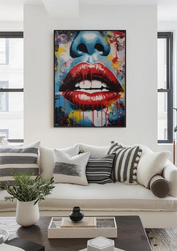 Close-up Red Lips Expressive Pop-Art Painting