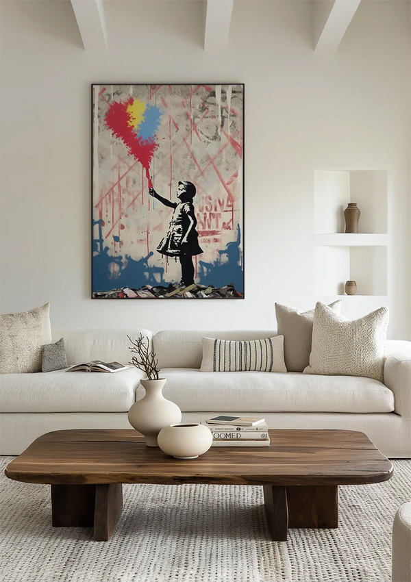 Girl with Colorful Balloons Banksy Style Painting