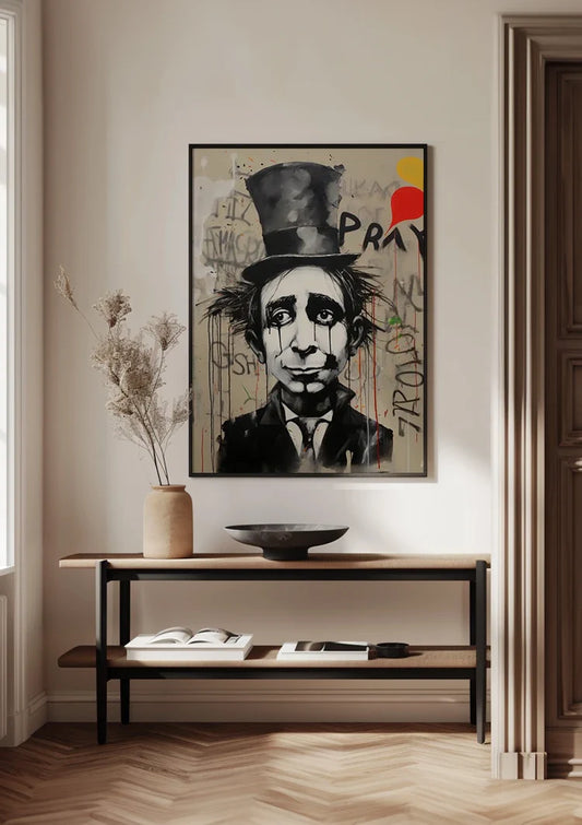 Melancholische Man met Hoge Hoed Streetart Canvas Schilderij