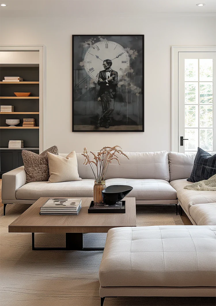 Man in Suit by Big Clock Graffiti Street Art Painting