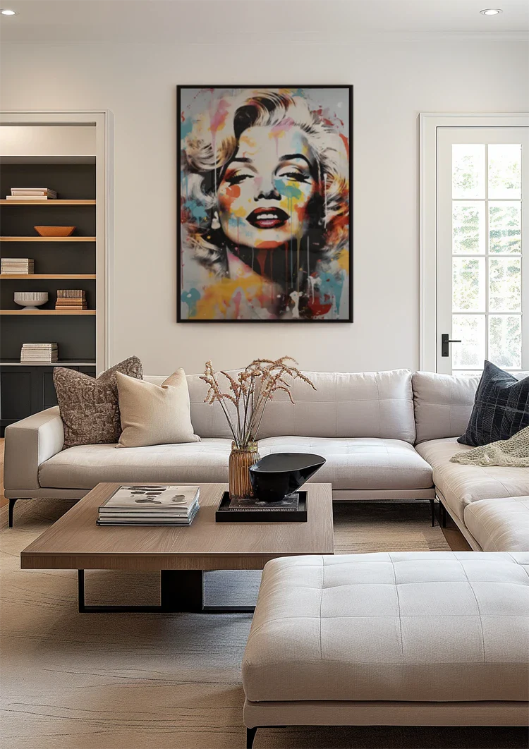 Iconic Woman Portrait Colorful Paint Splatters Pop Art Painting