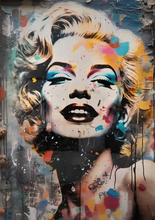 Marilyn Monroe portret canvas schilderij boven het bed in de slaapkamer