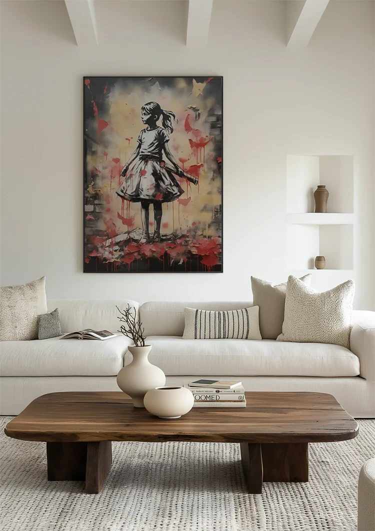 Girl with Red Butterflies Graffiti Street Art Painting