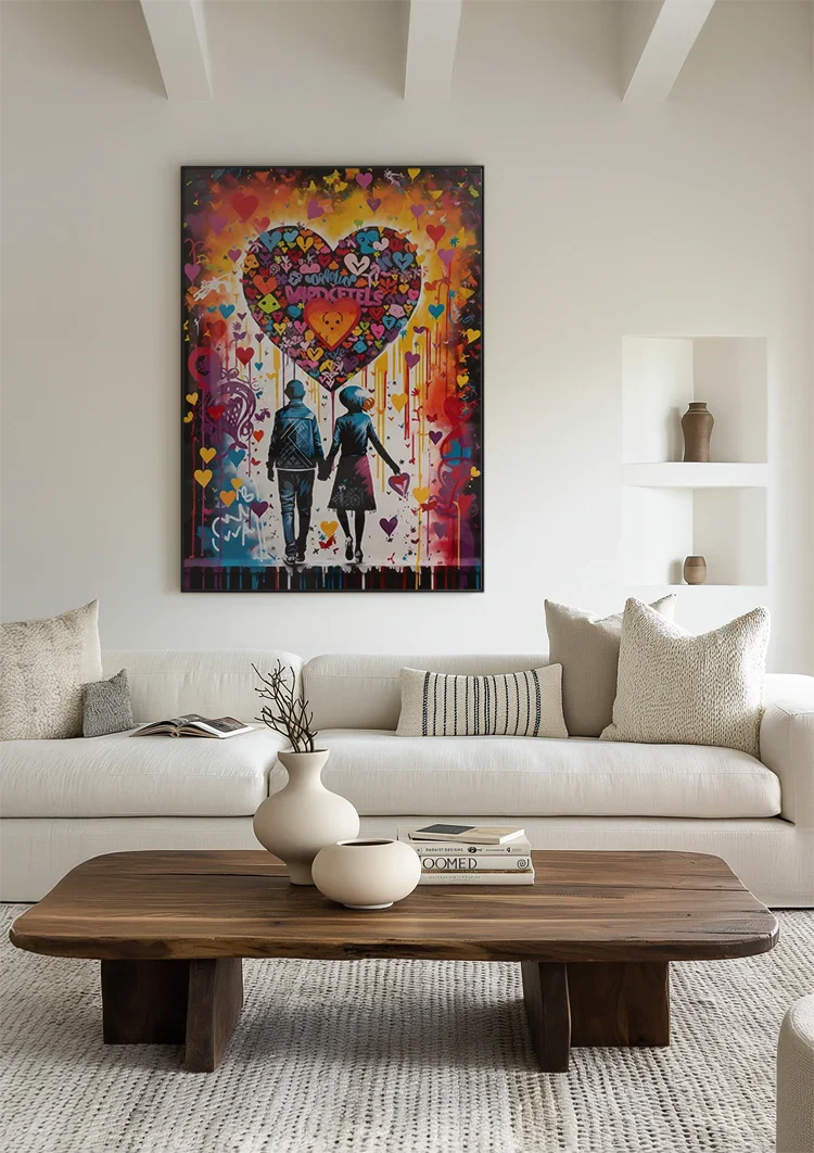 Set Colorful Hearts Graffiti Street Love Pop Art Painting
