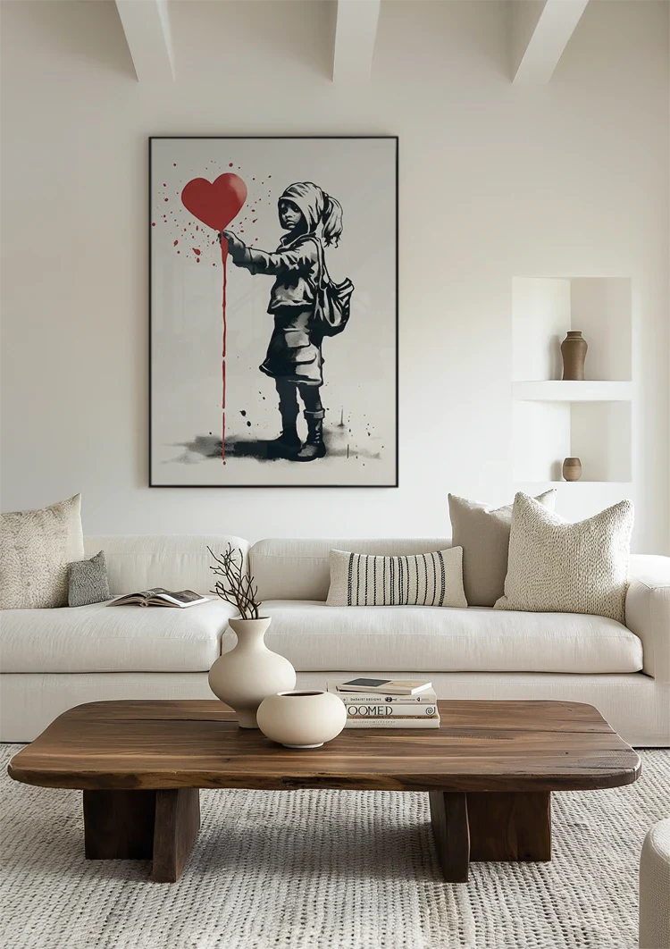 Mädchen mit rotem Herzballon Banksy Stil Gemälde