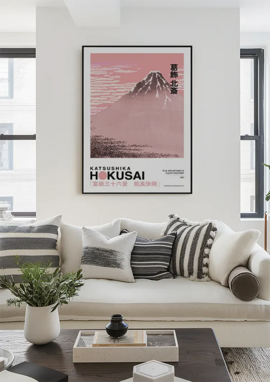 Katsushika Hokusai Fuji Mountains Clear Weather Pink Japanese Art Painting