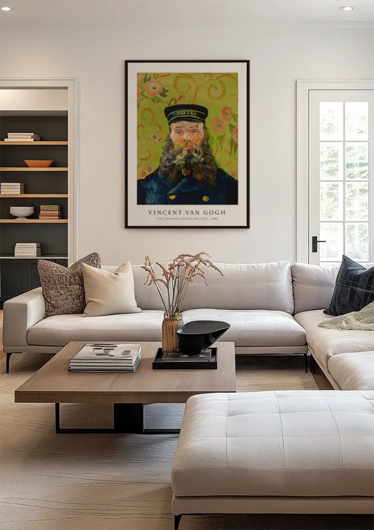 Van Gogh Portrait Postman Beard Blue Uniform Impressionism Painting