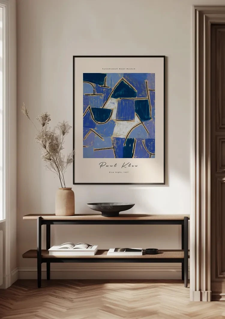 Blue Geometric Shapes Gold Lines Paul Klee Abstract Painting