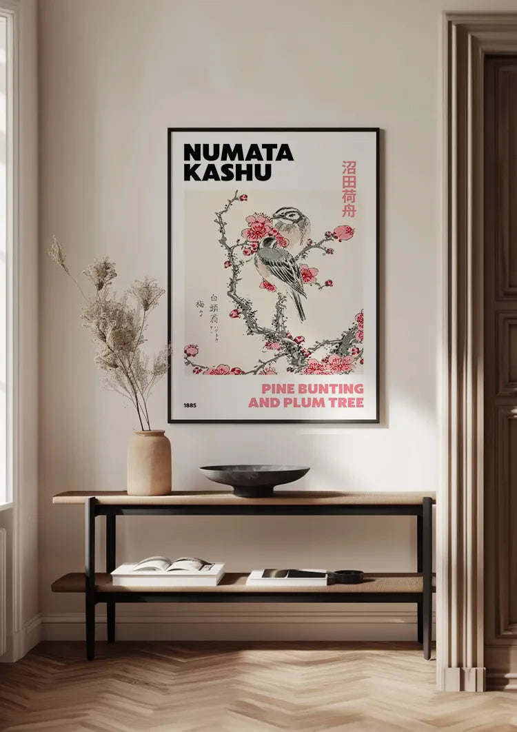 Kashu Bird Plum Tree Pink Blossom Japanese Style Canvas Painting