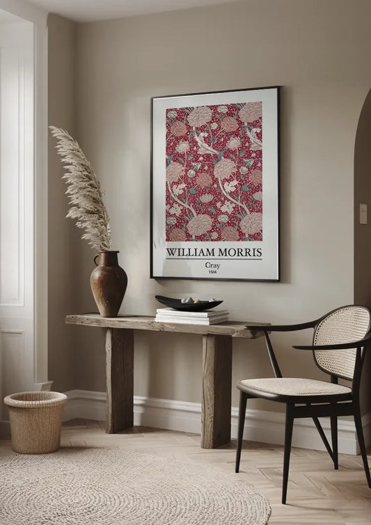 William Morris Cray Rosa Beige Blumen auf Rot Gemälde