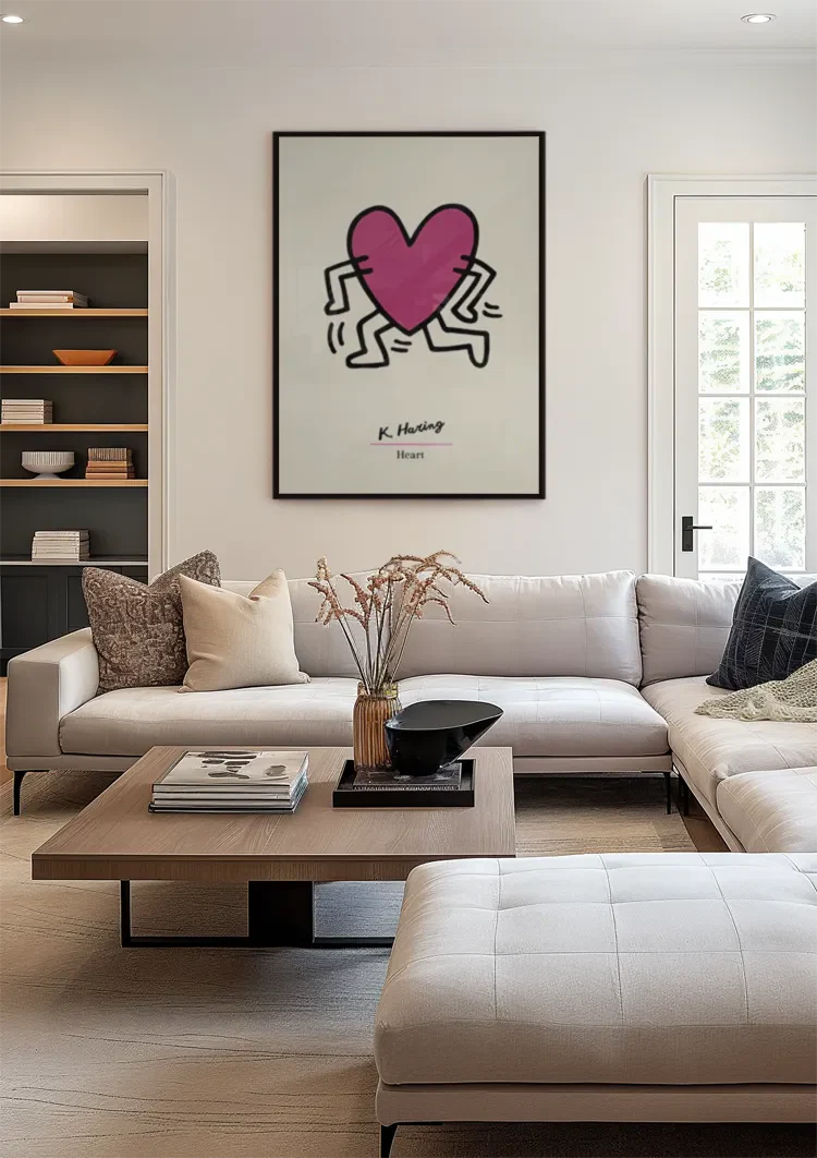 Keith Haring Pink Heart with Dancing Legs Pop Art Painting