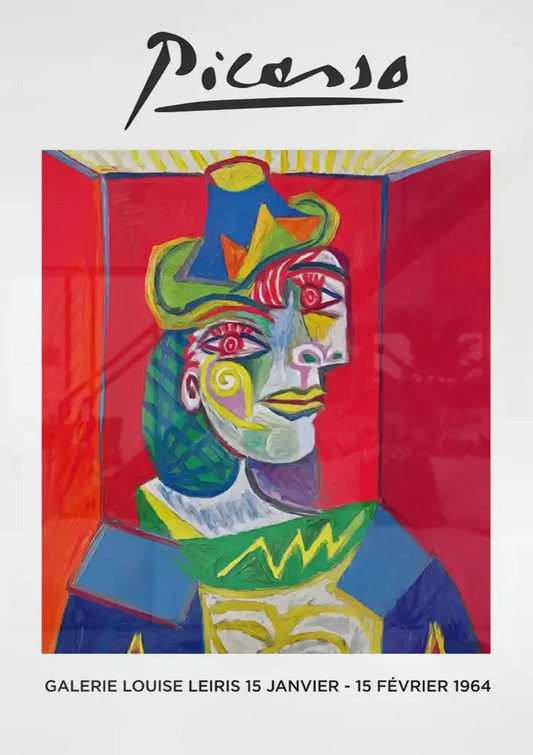Kubistisch Picasso kunstwerk canvas schilderij hangt aan de muur boven het bed in de slaapkamer