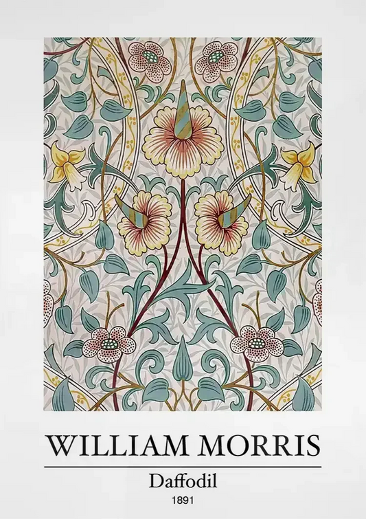 William Morris narcis canvas schilderij boven het bed in de slaapkamer