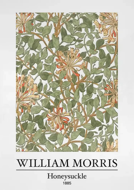 William Morris kamperfoelie canvas schilderij boven het bed in de slaapkamer