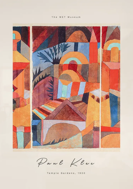 Tempeltuinen van Klee canvas schilderij boven het bed in de slaapkamer