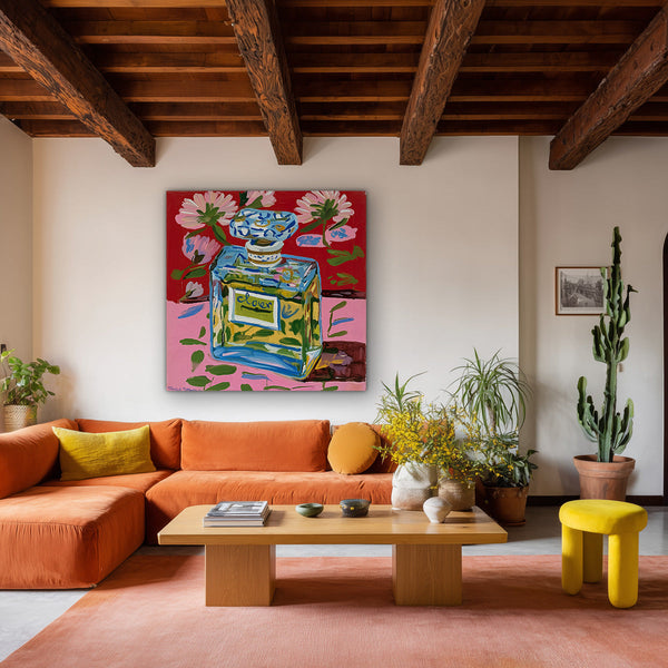 Colorful Perfume Bottle with Flowers Pop Art Painting