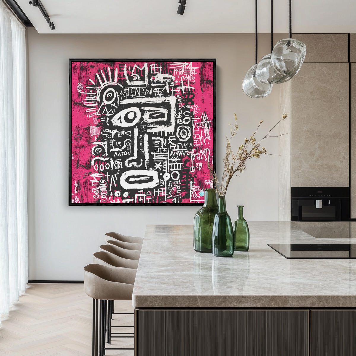 Graphic Face Pink Graffiti Street Art Expressive Canvas Painting