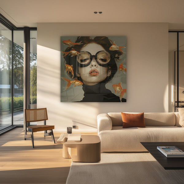 Woman with Round Glasses Goldfish Surreal Dream Portrait Painting