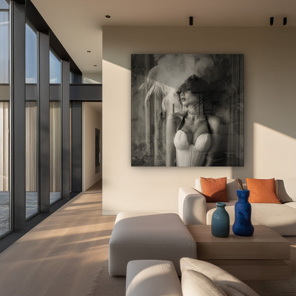 Elegant Woman Feather Hat Black White Belle Époque Portrait Painting