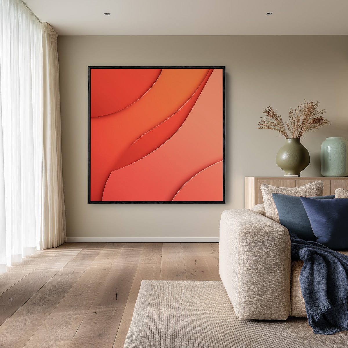 Fließende Orange Wellen Abstrakt Minimalistisches Gemälde